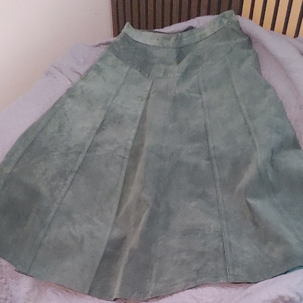London Fog Leather Green A-Line Skirt Sz 14M